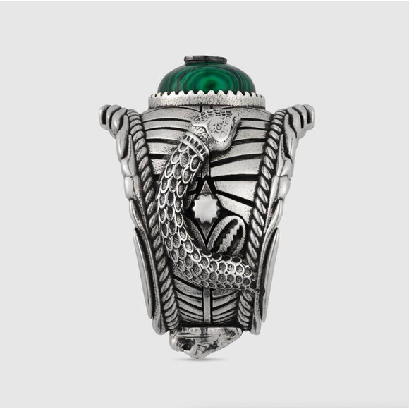 NIB Gucci Garden GG Malachite Ring in Silver Size 12 - Picture 4 of 14